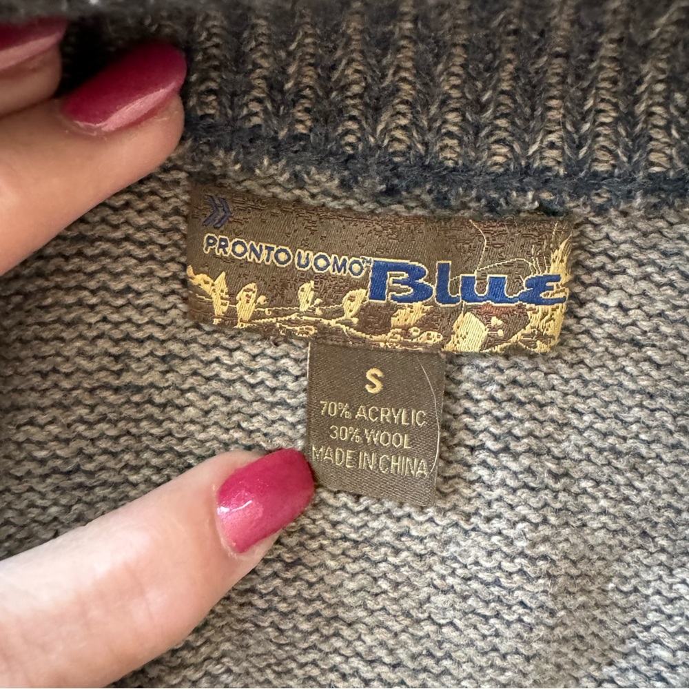 Front zip sweater jacket. Size small Wool blend Pockets Blue/tan Casual grandpa - Picture 6 of 8